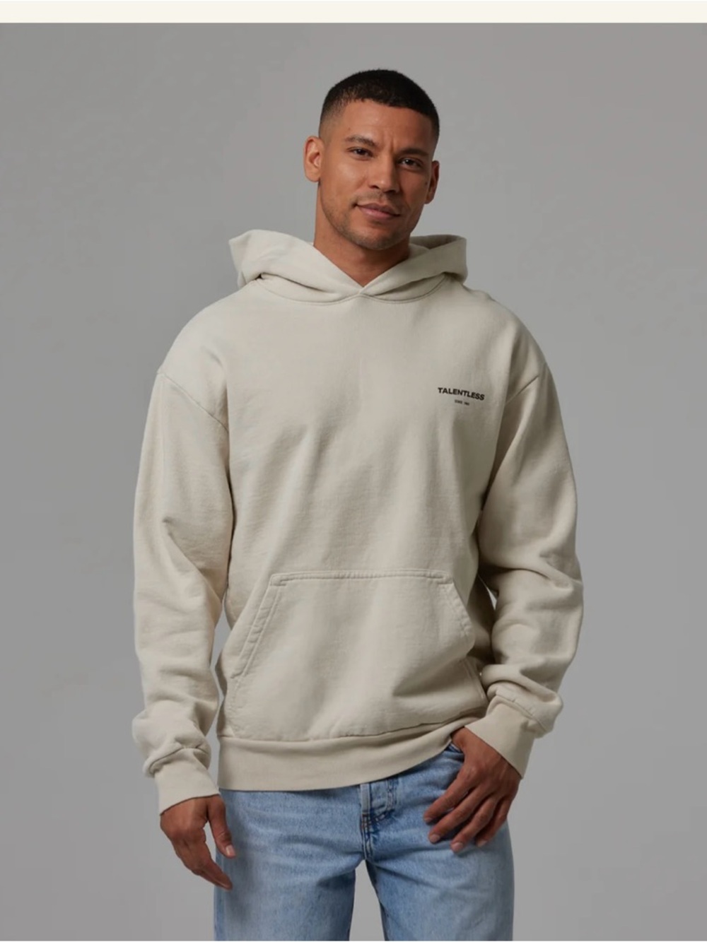 TALENTLESS Cream Hooded Pullover Sweatshirt